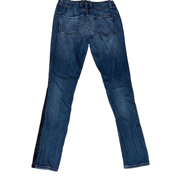 McGuire Medium Wash Skinny Denim Jeans  Silky Black Side Stripe Sz 25 - Picture 3 of 8